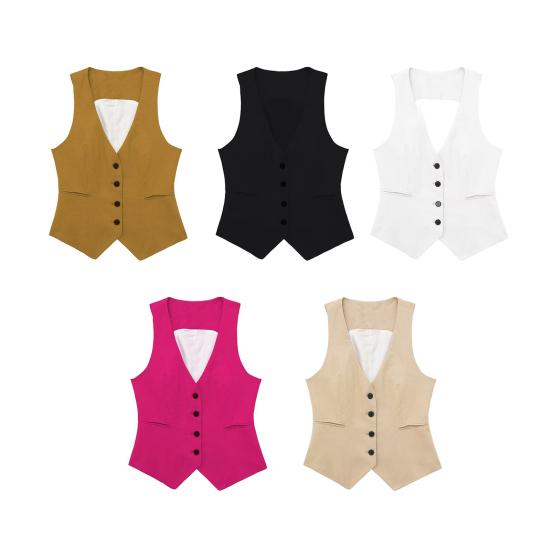 Женский жилет с V-образным вырезом, однобортное пальто без рукавов, повседневный жилет с карманами, женская нарядная жилетка, куртка