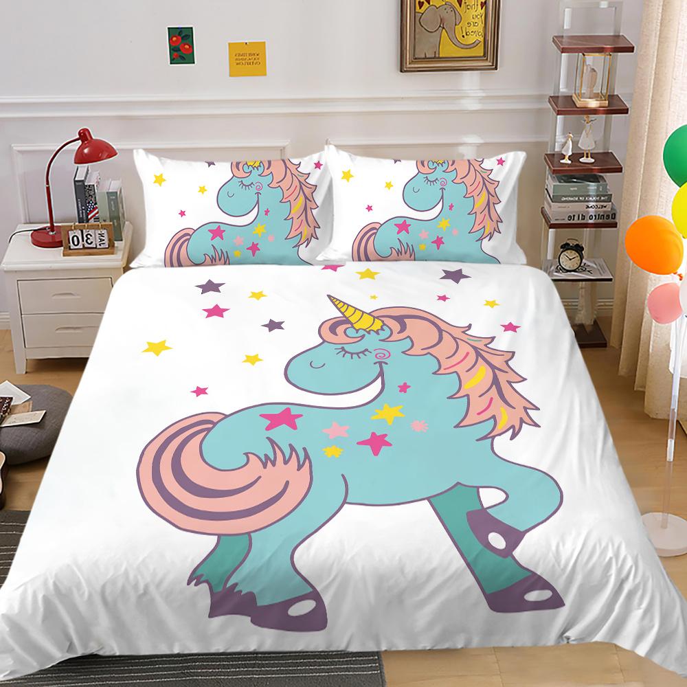 2023 Новый стиль Единорог Картина Мягкое постельное белье Комплект пододеяльников Уникальный дизайн Детское постельное белье для подростков Наволочка