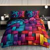 Geometric Colorful Plaid Duvet Cover Set Breathable Woven Polyester All-Season 3 Piece Set With 1 Duvet Cover And 2 Pillowcases