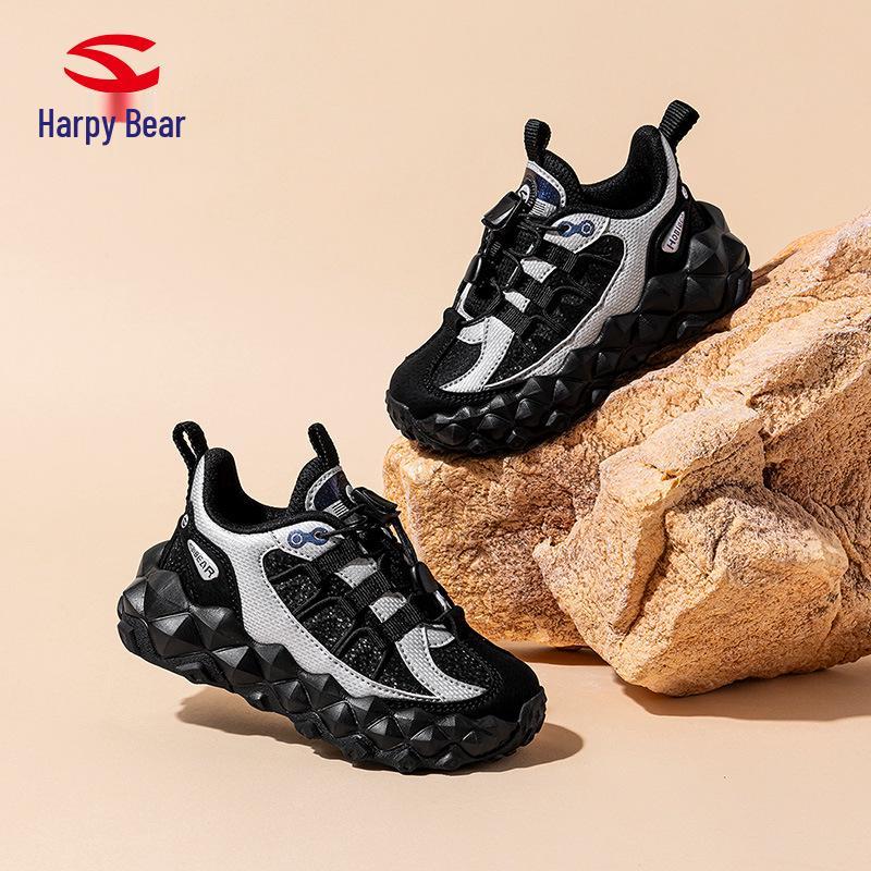 Habi Bear Kids' Leather Sneakers - Spring/Autumn Dirt-Resistant Casual Shoes with Tire Sole for Running