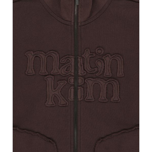 Matin Kim FW26 Mixed Waffle Applique Logo Zip Up Women hoodie Brown MK2677JP027MBR
