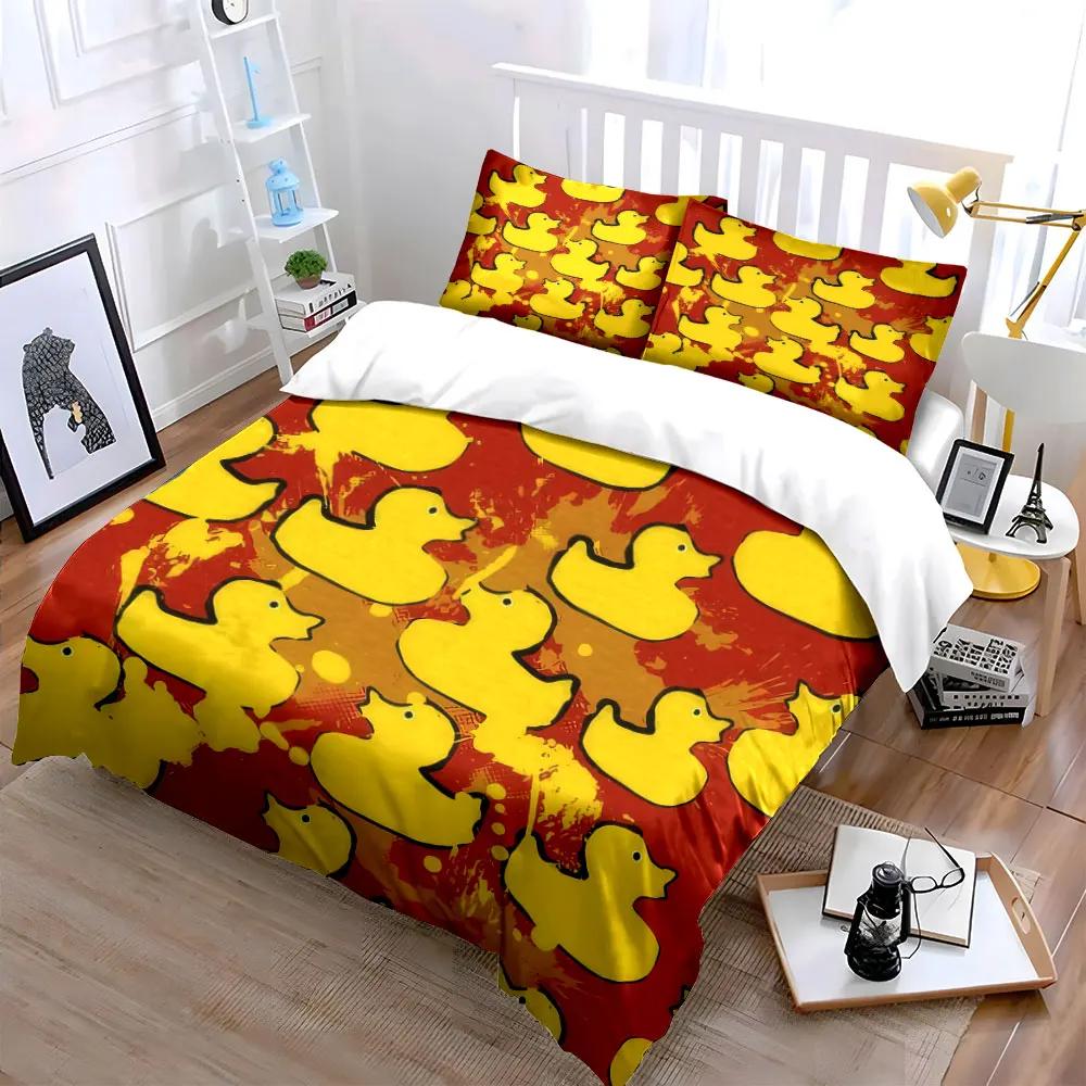 "Yellow Duck Pattern Home Decor" Soft Comfortable Duvet Cover Bedding Set Included 1*Duvet Cover & 2*Pillowcases, gift