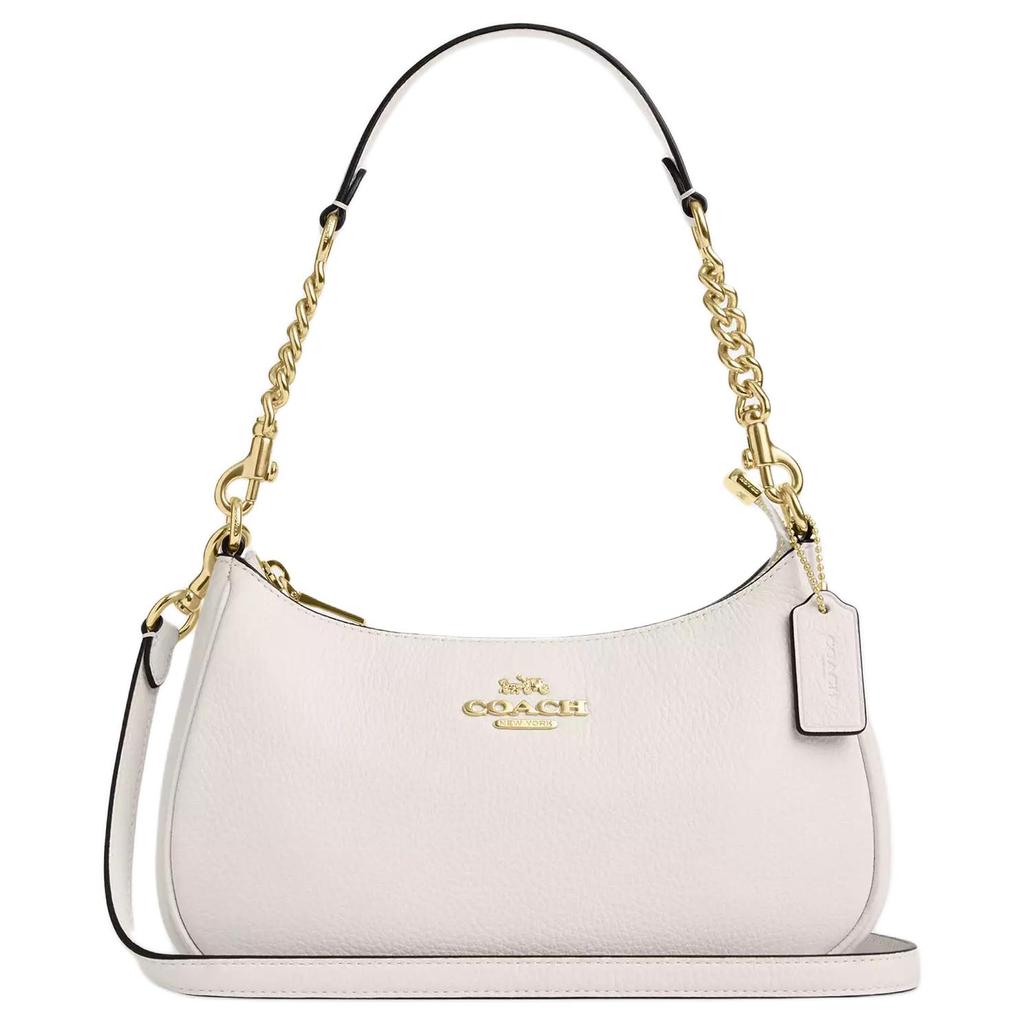 Coach Teri 25 Metal Logo Zipper Closure Pebble Grain Leather Crossbody Tote Bag Medium Women handbags Chalk-White CV934-IMCHK