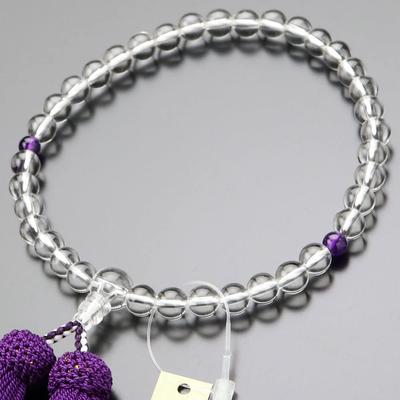 Четки для женщин, приблизительно 7 мм, натуральный кристалл 2 Небесный аметист, чистый шелк, кисточка, четки для молитвы, Киотские четки, Киотский аметист, февраль