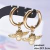 Funny Animal Dangle Earring Real Gold Plated Sea Horse Butterfly Dog Bone Stainless Steel Round Earrings For Women Men Piercing