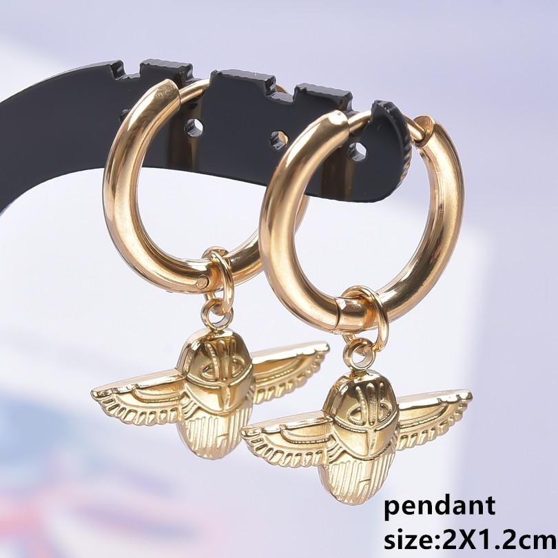 Funny Animal Dangle Earring Real Gold Plated Sea Horse Butterfly Dog Bone Stainless Steel Round Earrings For Women Men Piercing