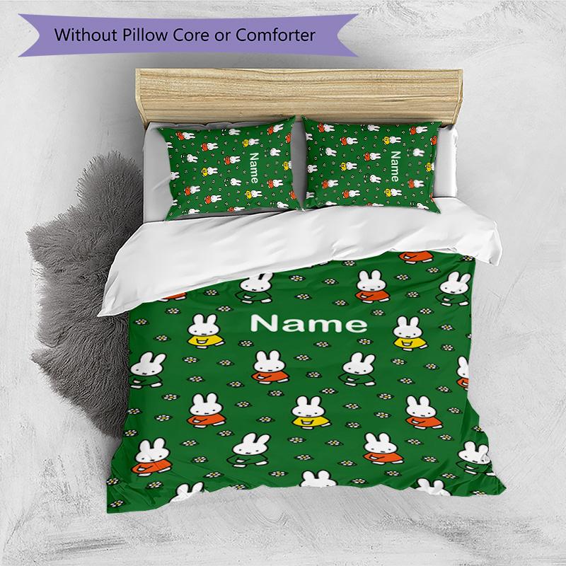 3pcs Miffy1 Cover Set - Personalized Name, HD Printed Bedding with 1 Cover and 2 Pillowcases - Perfect for Home Decor, Easy Care