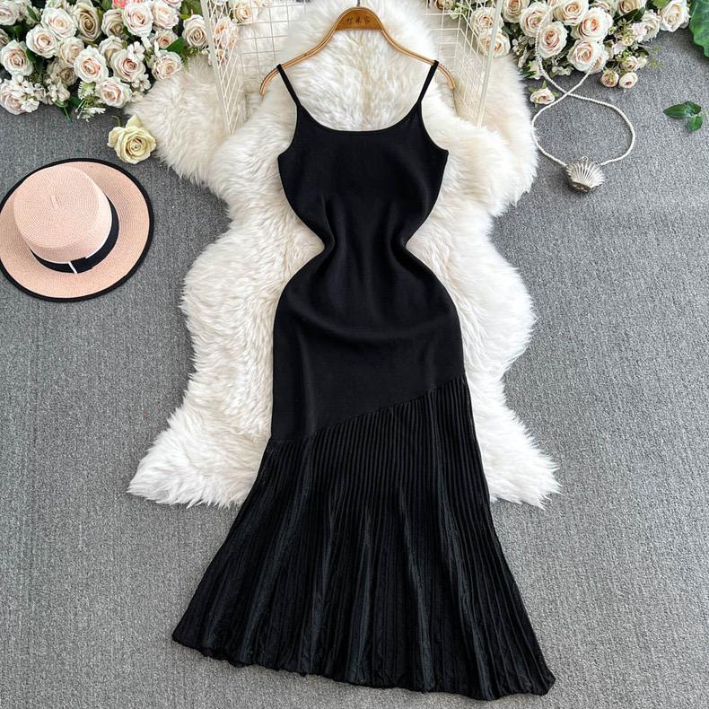 Summer Korean Style Women's Clothing Sleeveless Sweater Dress Tank Knit Long Dress with Fish Tail Woman Dresses
