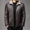 New Leather Jacket for Men with Velvet and Thickening for Middle-aged and Old Men with Fur Integrated Winter Daddy Lapel Warm Leather Jacket