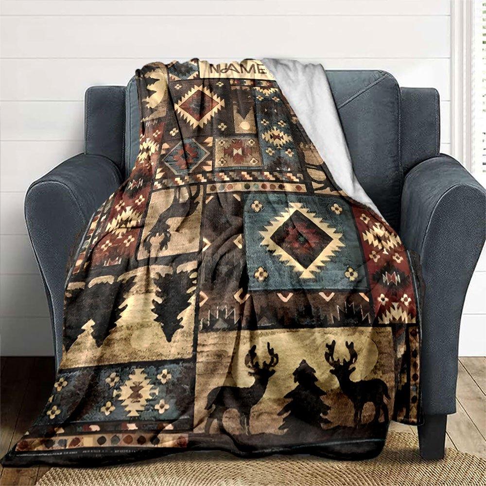 Western Deer And Moon Pattern Home Customize Your Name Blankets Soft Cozy Lightweight Versatile For All Seasons Perfect For Picnics Sofa Office Bed