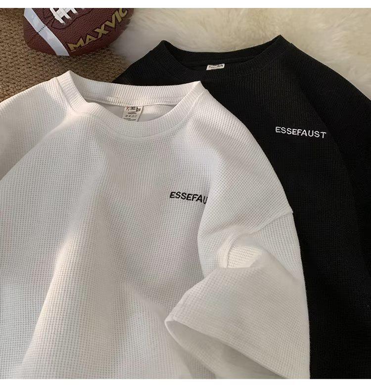 Мужская японская трендовая вафельная футболка с коротким рукавом, свободного кроя, в стиле кэжуал