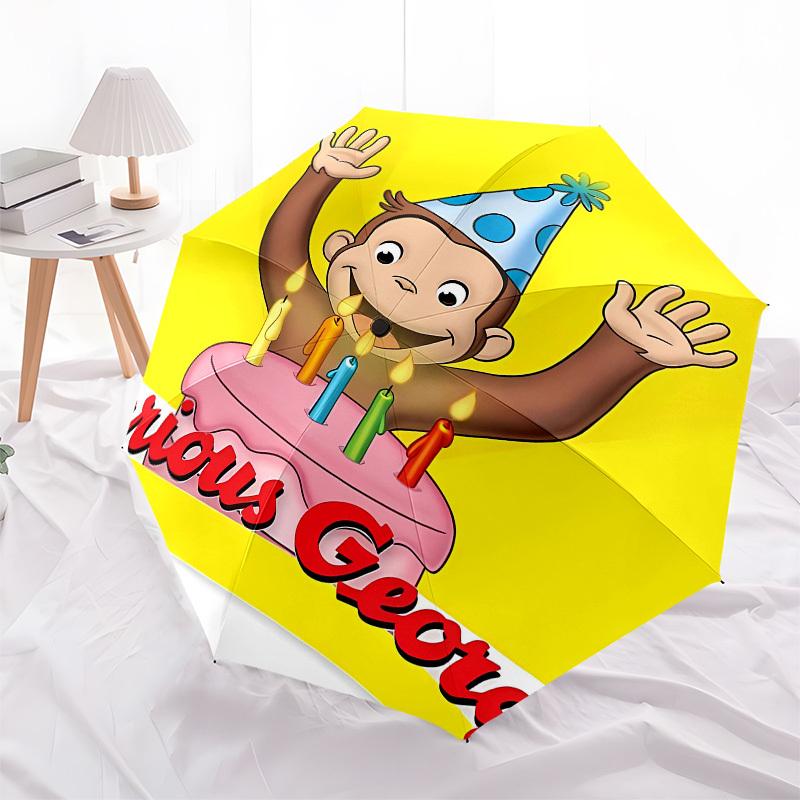 Curious George, Birthday Automatic Opening and Closing, 8 rib Structure Portable Umbrella, Suitable for Men and Women in All Seasons  Perfec