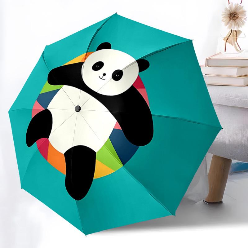 1PC Panda Rainbow Automatic Windproof Umbrella 8 Rib Portable Folding Black Iron Frame for Outdoor, Beach, Travel, Beach Umbrella,S26
