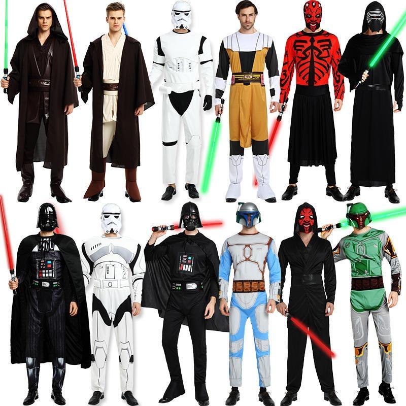 Halloween Costume Adult Star Wars White Knight Dress Black Robe Anime Lightsaber Movie Costume Male