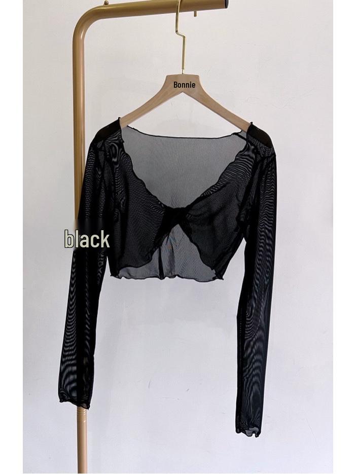 Женская одежда для балета с длинным рукавом, сетчатый топ с запахом - для йоги, классических, современных тренировок и рубашка для защиты от солнца