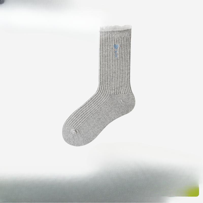 Тонкие носки на весну и осень для женщин, милые кружевные хлопковые носки до середины икры, вышитые сердечки и буквы, махровые носки для женщин