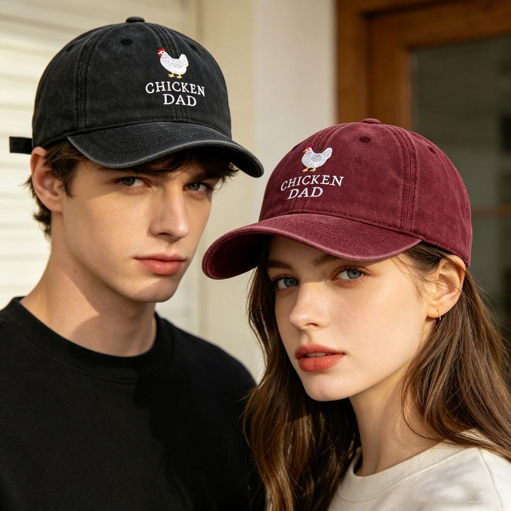 Hot Sale CHICKEN DAD MOM Cock Embroidered Baseball Cap Washed Retro Men's and Women's Casual Cap