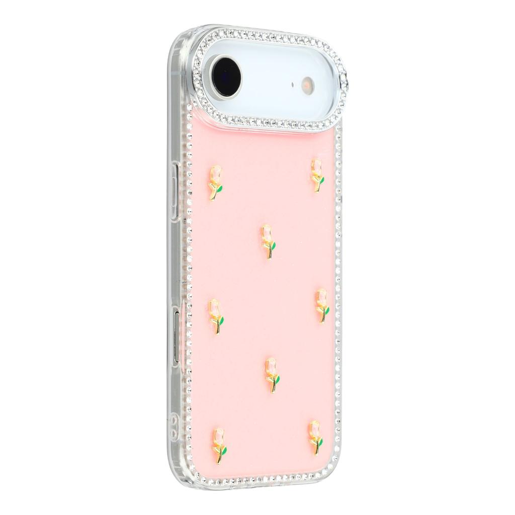 For iPhone Air Case Rhinestone Edge Small Tulips Decor TPU+PC IMD Phone Cover