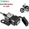 QC3.0 Motorcycle USB Charger Dual Port Waterproof 12-24V with Switch for Bike Handlebar Mirror Mount