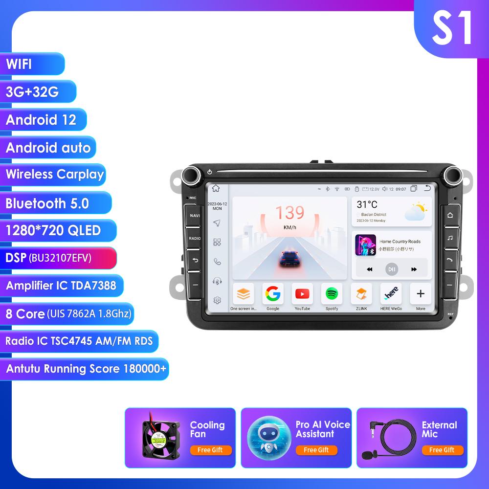 OSSURET 8-дюймовый 2-Din мультимедийный проигрыватель для Volkswagen Golf 5 Transporter VW Passat B6 Polo Jetta Skoda Seat Android 13 Intelligent Carplay Car Radio GPS