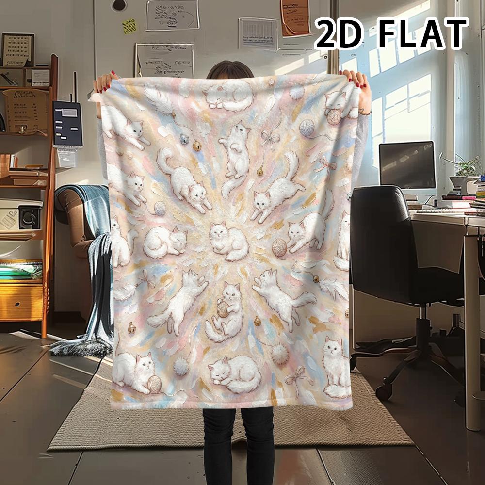1Pc Vibrant Mandala Cats Print Flannel Blanket,High quality Comfortable for All Seasons,Home Decor,Warmth and Comfort,Perfect for Christmas Gifts
