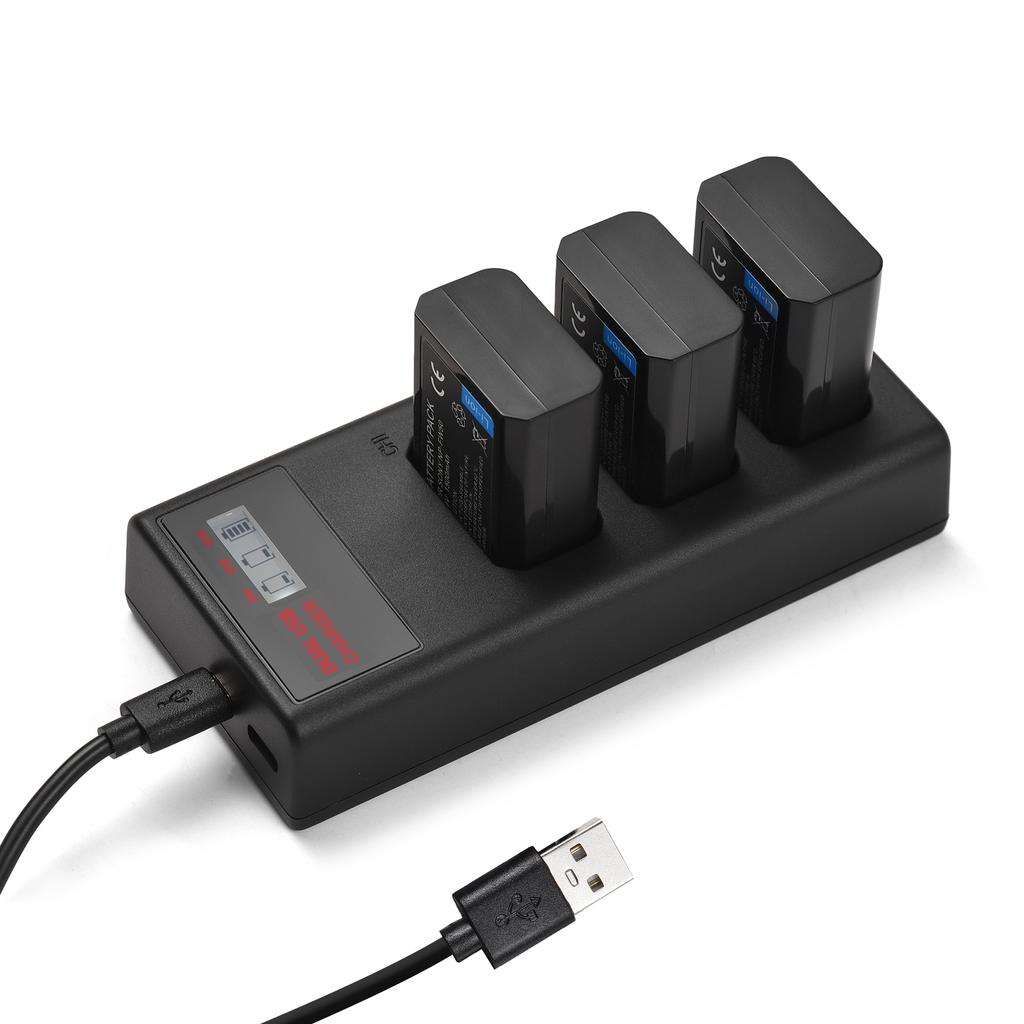 NP-FW50 Зарядное устройство Зарядное устройство на 3 гнезда со светодиодными индикаторами Micro USB и порт Type C + 3 шт. NP-FW50