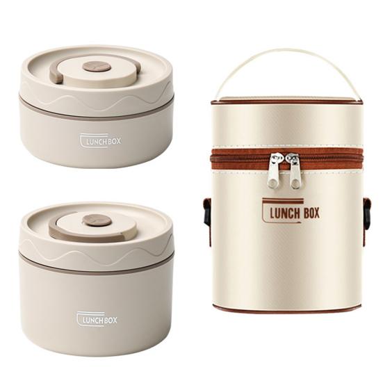 1 Set 420/550ML Stainless Steel Lunch Box with Airtight Lid Double Layers Food Grade Dishwasher Microwave Freezer Safe Students Round Thermal