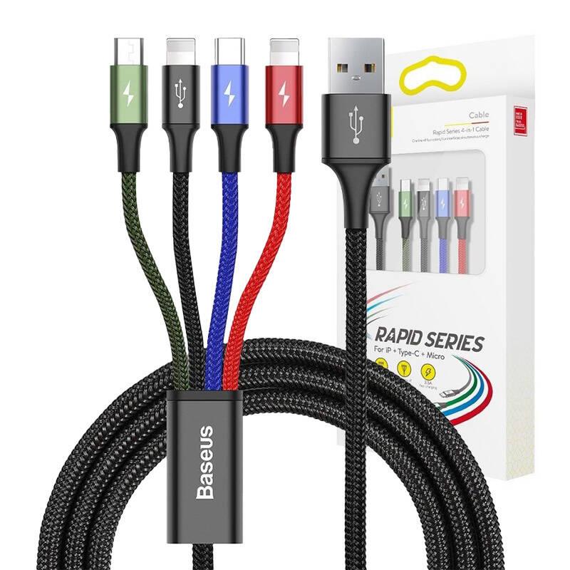 Kabel Usb Baseus Fast 4W1 Usb-C / 2X Lightning / Micro 3,5A 1,2M (Czarny)