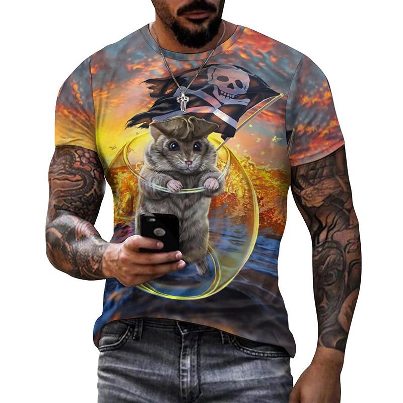 Футболка с 3D-печатью, яркий, веселый узор с кошками и животными