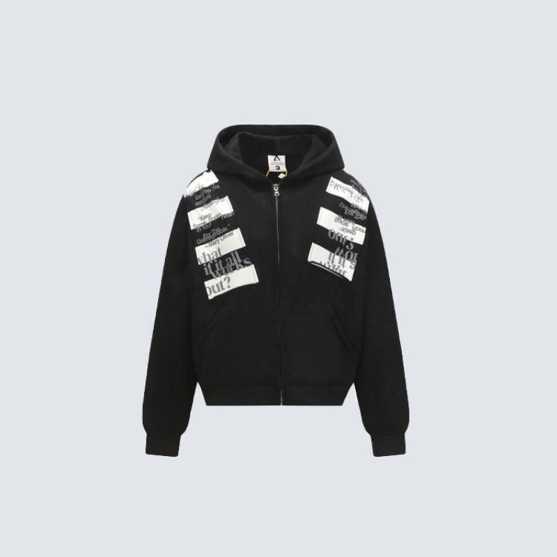 Unisex Oversized Hooded Zip-Up Sweatshirt With Striped Print Casual Streetwear Pullover Fall