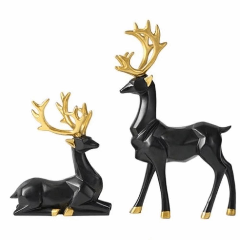 2Pcs Creative Deer Desktop Ornament Modern Cute Resin Reindeer Sculpture Durable Sitting/Standing Position Elk Home Decor