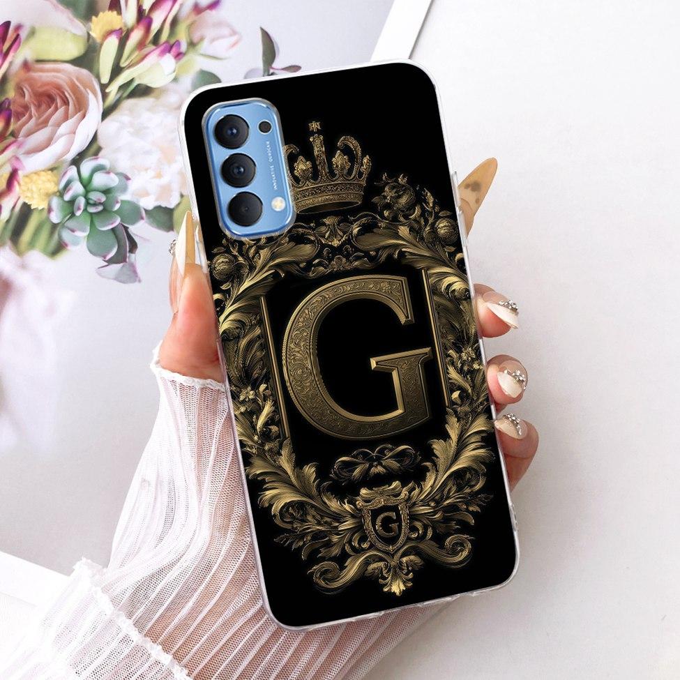 Transparent For Oppo Reno4 4G Case CPH2113 Luxury Crown A-Z Letters 2D Flat Pattern Soft Bumper For Oppo Reno 4 4G Phone Case