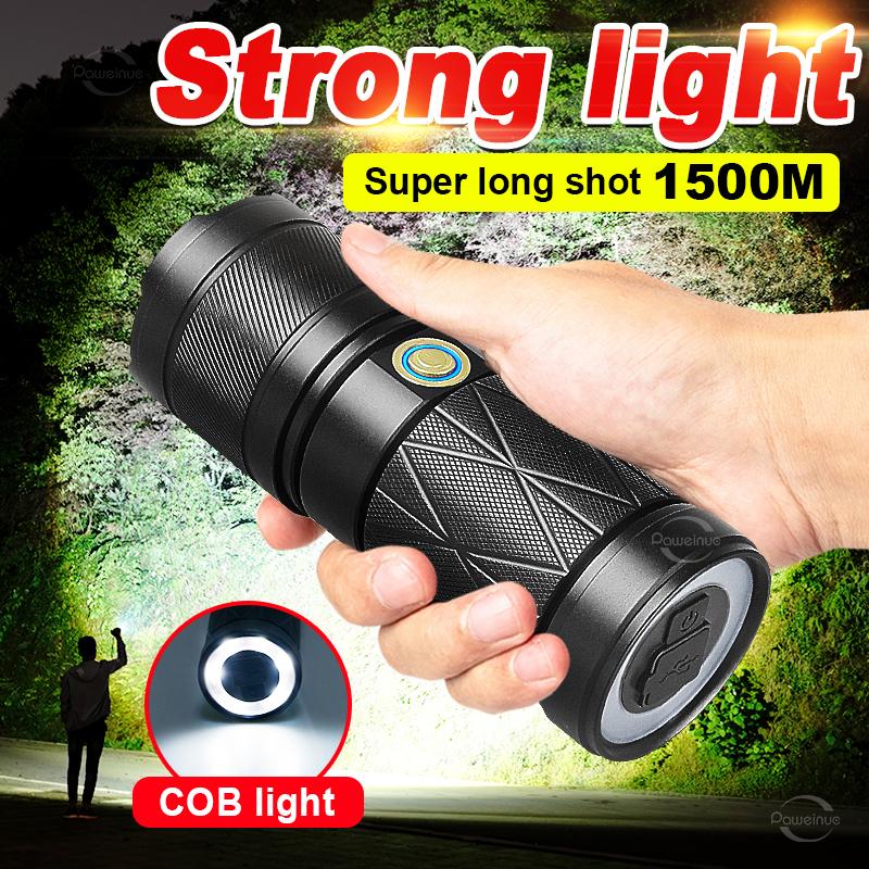 Супер яркий перезаряжаемый фонарик, мощный светодиодный фонарик 18650, водонепроницаемый USB, самый мощный фонарик с лампой COB