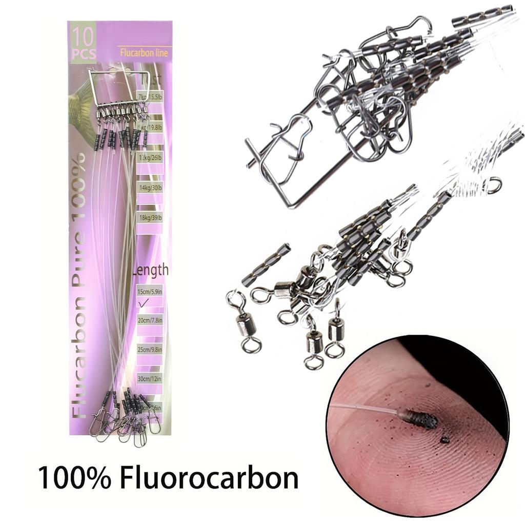 Набор флюорокарбоновых поводков для морской и пресноводной рыбалки. Поводковая леска с вертлюжком и застежкой. Флюорокарбоновые рыболовные поводки