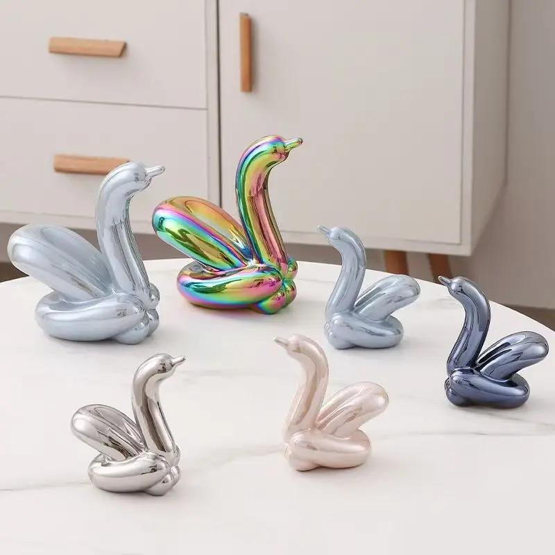 13.4cm Mini Creative Swan Abstract Ceramic Ornament Sculpture Study Room Statue Home Office Accessories Decoration Gift