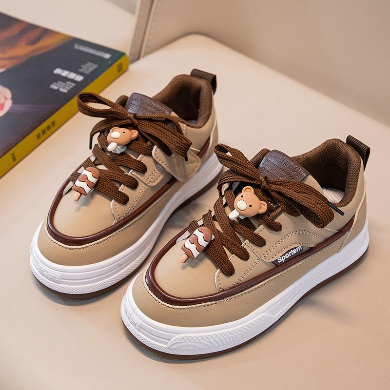 Обувь для мальчиков, весенне-осенняя спортивная обувь, милая декоративная повседневная обувь, кожаная корейская версия на шнуровке для девочек, детская обувь