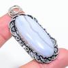 Natural Blue Lace Agate Gemstone 925 Sterling Silver Gift Pendant 2.56" E5Q94