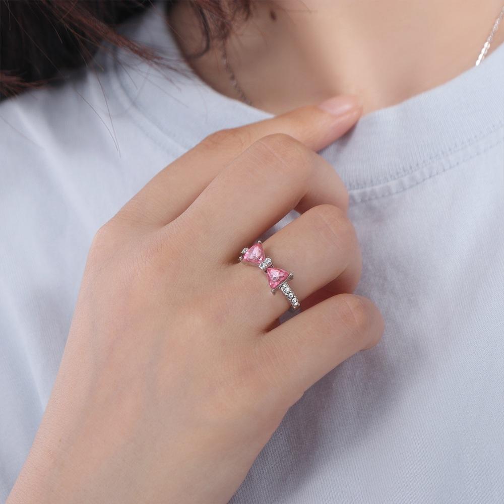 Pink Bow-tie Ring Exquisite Bowknot Opening Ring Beauty Bowknot Finger Ring  Girls
