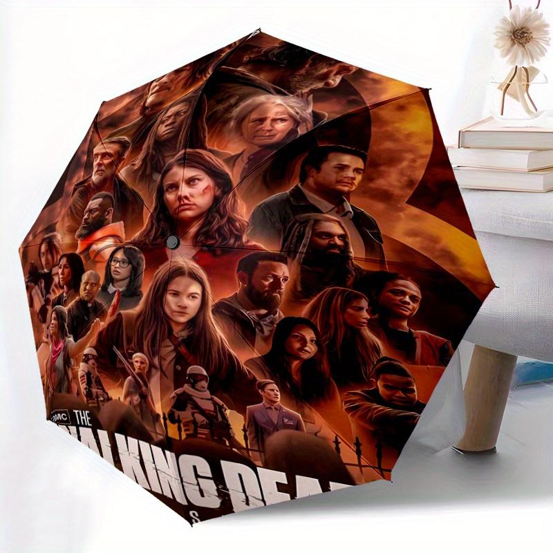 The Walking Dead Final Season Automatic Opening and Closing Umbrella, Lightweight 3-Fold, With Cute Cartoon Characters, Suitable for Home, O