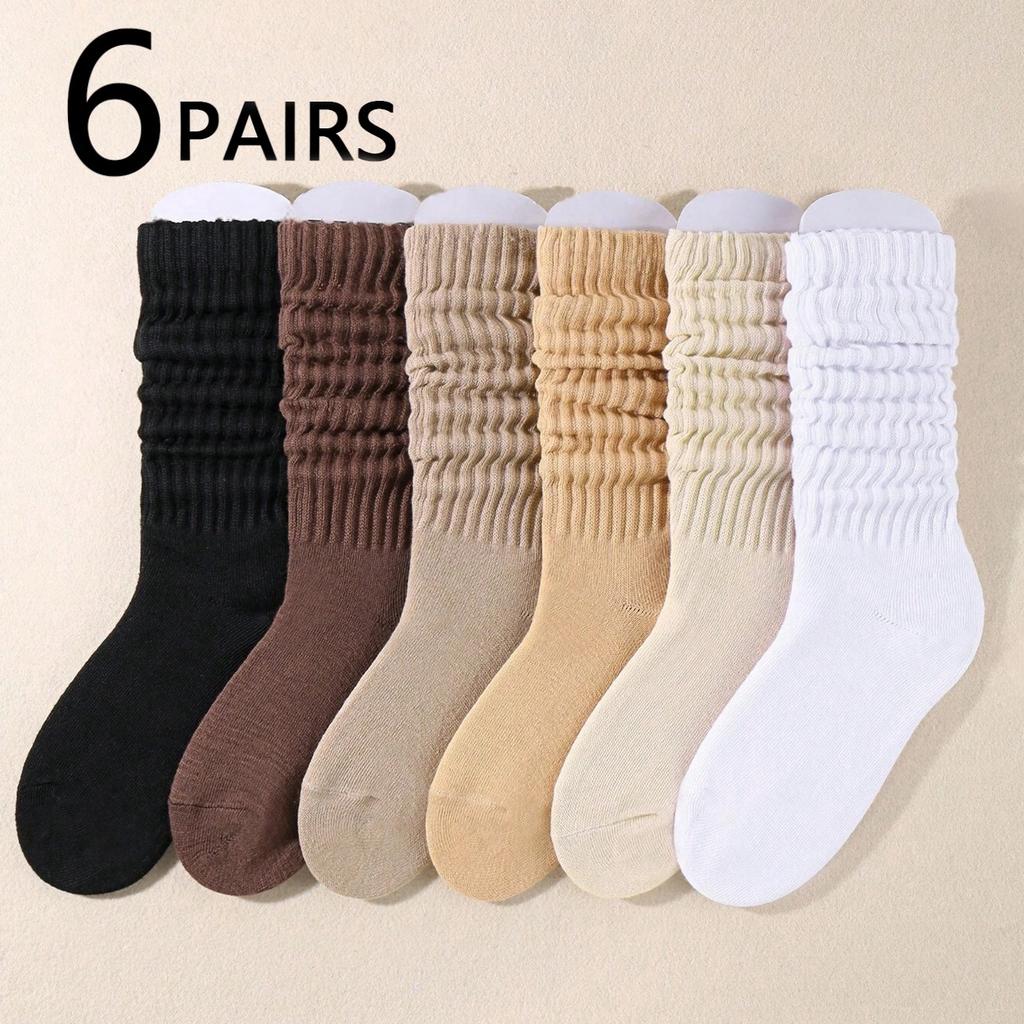6 пар женских вязаных носков с отворотом, женские носки-скранчи, женские носки-резинки, женские носки до щиколотки, цвет Майяр