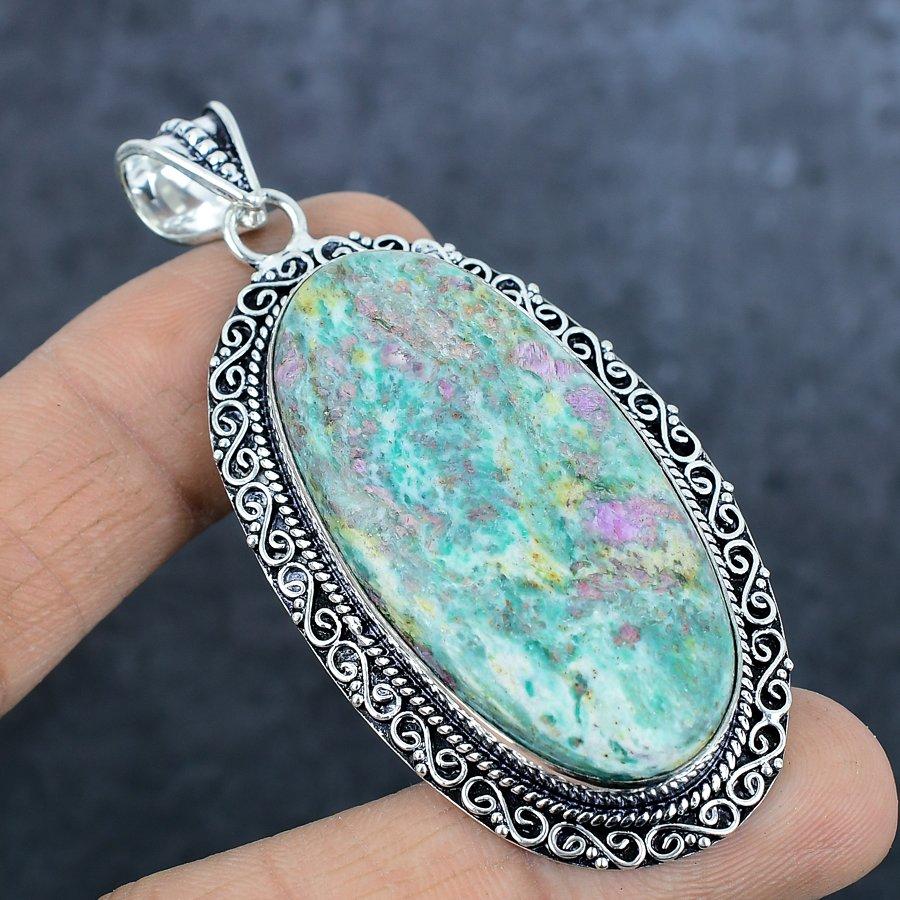 Натуральный Рубин Фуксит Драгоценный камень 925 Стерлинговое серебро Ювелирная подвеска 2.92" P1S07