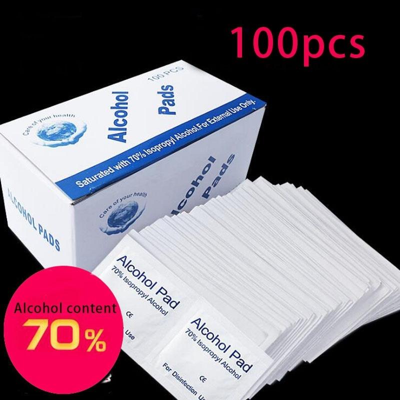 100Pcs Portable Alcohol Prep Pads Antiseptic Sterilization Swabs Wipes Cleanser 70% Alcohol Content