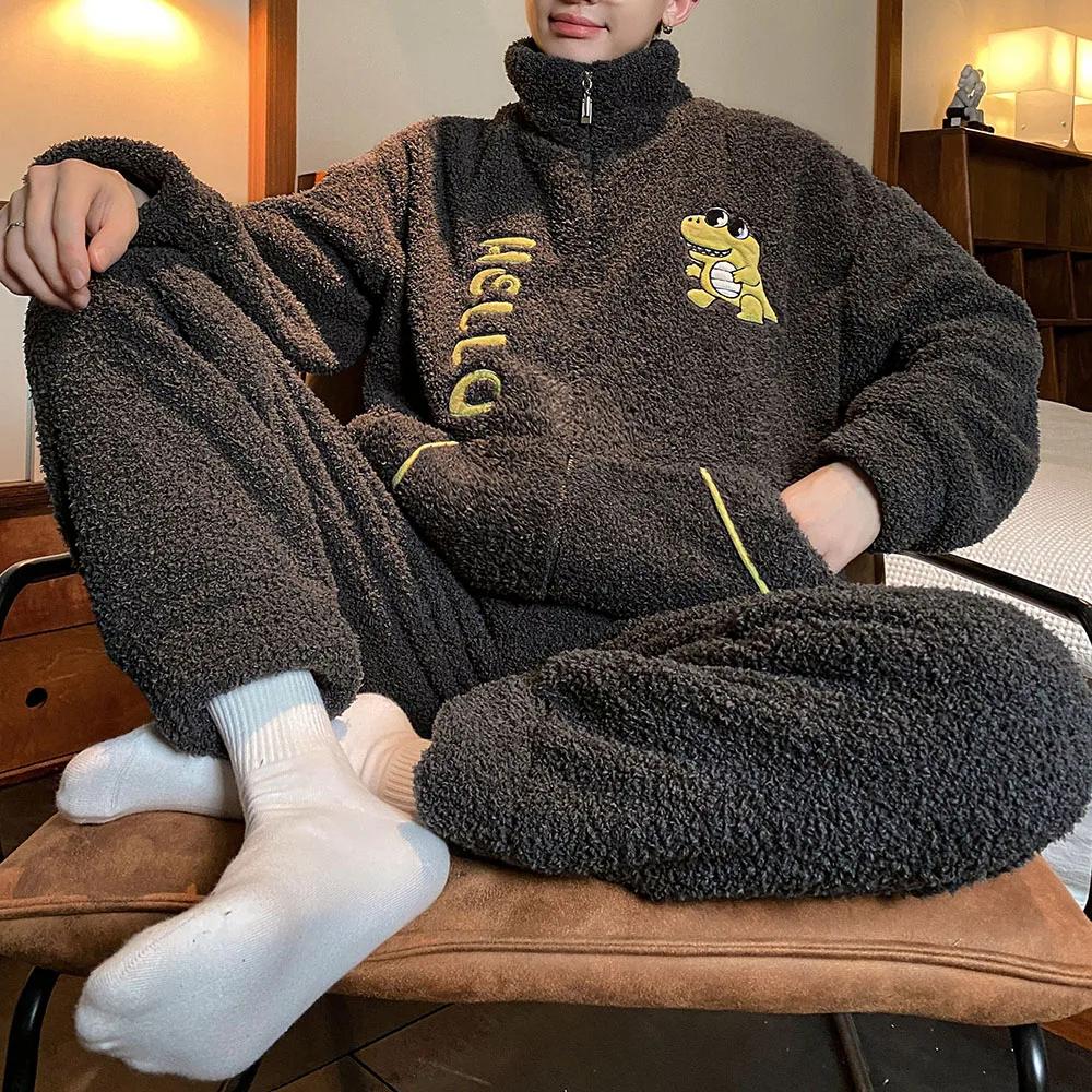 Мужская зимняя теплая пижама, пижамный комплект, мужская фланелевая пижама, домашняя одежда, бархат, коралловый бархат