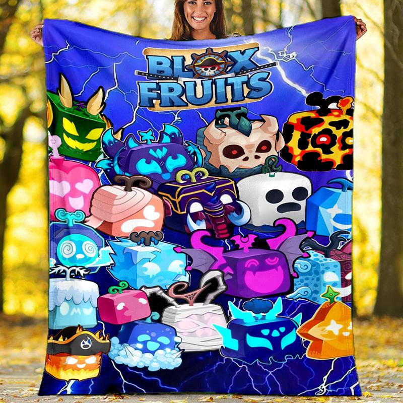 Blox Fruits Theme Printed Blanket - Perfect for Couch, Bed, Travel & Outdoor Use | Machine Washable, Cozy & Durable.