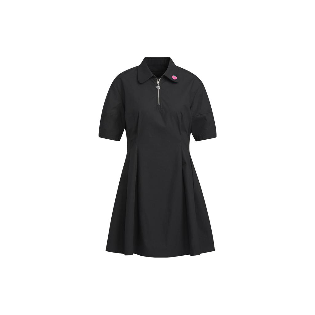 Lotso Bear Co-Branded Collection Pure Color Sporty Polo Collar Pullover Short Sleeve Dress Women Dress Black IP4022