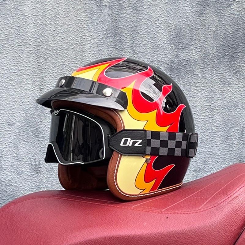 ORZ Retro 3/4 Motorcycle Helmet Men Women ABS Full Face Half DOT ECE Certified