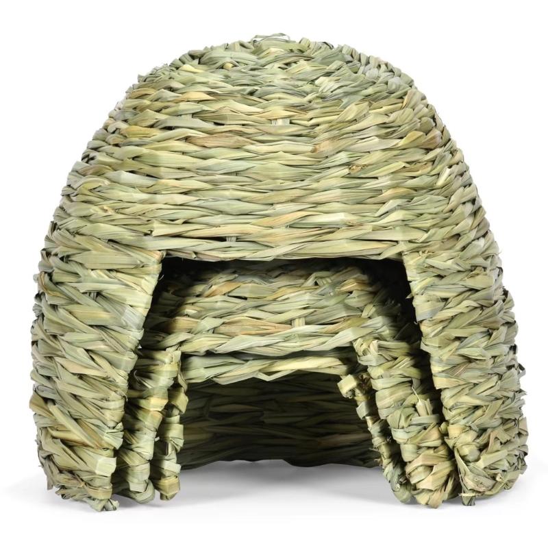 Handwoven Grass Straw House for Small Pet Hideouts Habitat Cave for Small Animals Hedgehogs Squirrels Rabbits Playhouse