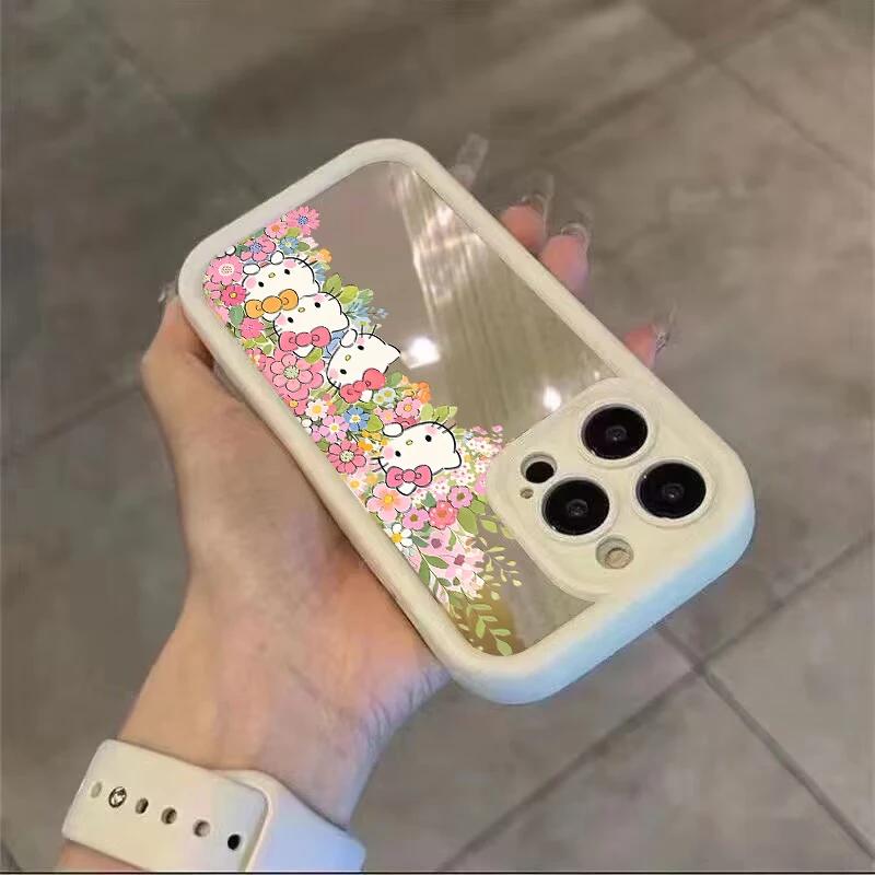 Mirror Makeup Flower Hello Kitty Chain Casing For Xiaomi Redmi Note 15 Pro 5G 15C 15 15A 14C Note 14 13 12 Pro Plus 5G Soft Case