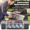 Gas Barbecue With 4 Burners 12.8 Kw Thermometer Cast Iron Grills Side Tables Cabinet And Wheels Black