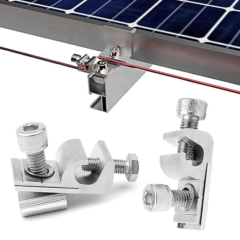 Pack of 4 Aluminum Solar Grounding Clamps with Adjustable Screws & strong Design Easy to Use for Photovoltaic Panel